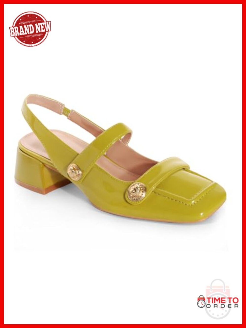 Faux Leather Slingback Mary Jane Low Block Heel Pump Office Dressy